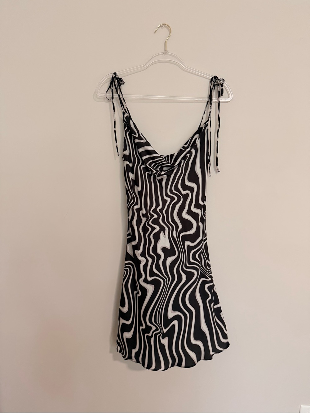 Zara Black & White Swirl Slip Mini Dress with Tie Straps